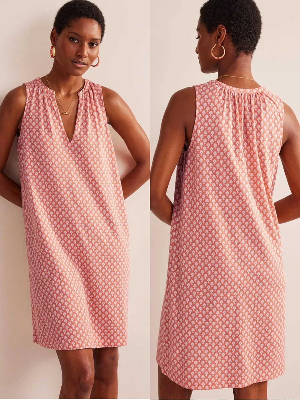 Boden Notch-Neck Jersey Dress Persimmon, Daisy Pome Sz 8 Long